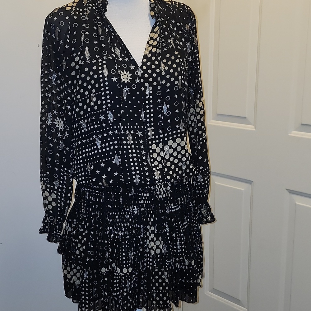 Current Air long sleeves Mini Dress stars dots pleats layered.teirs XS